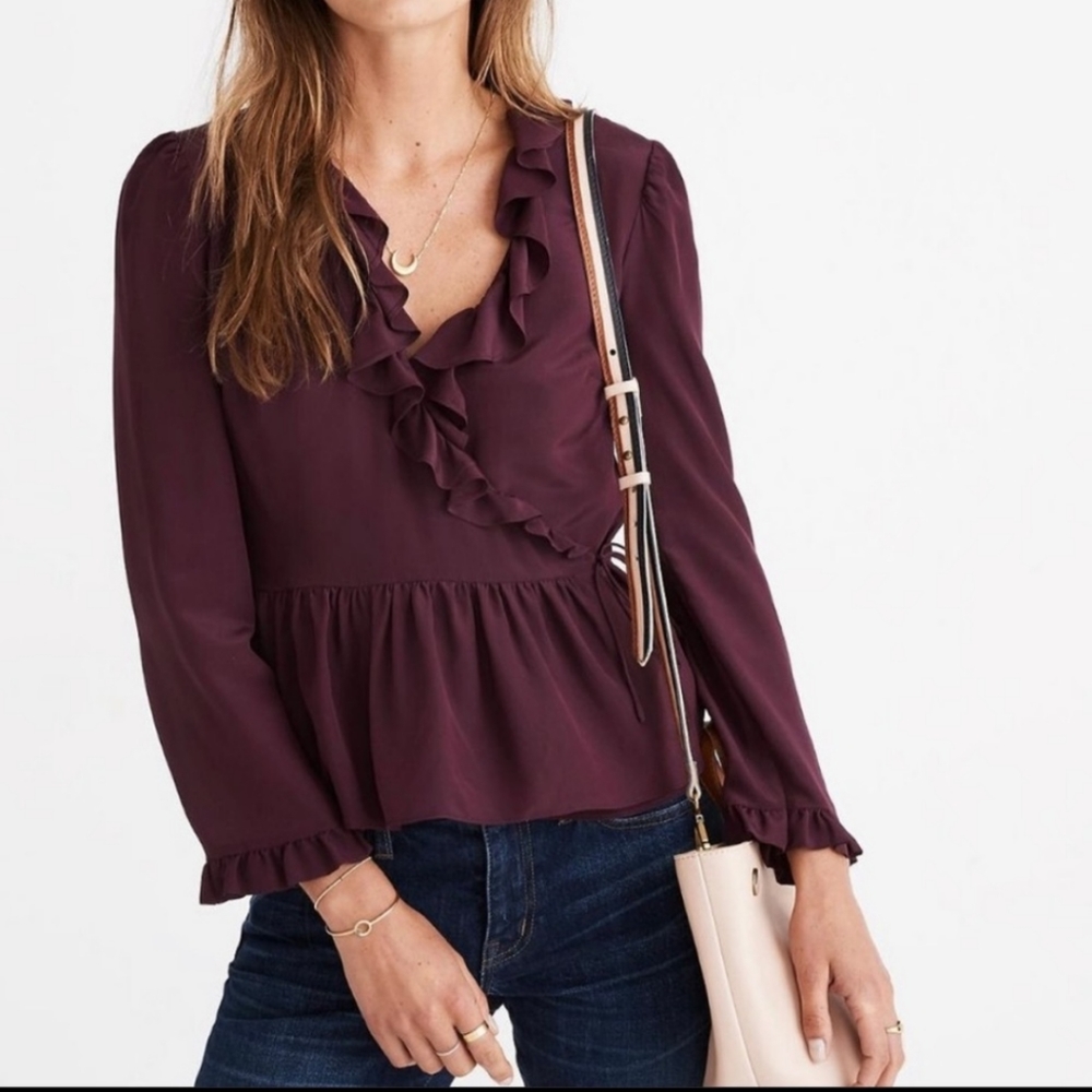 Madewell Burgundy Ruffle Wrap Crop Top